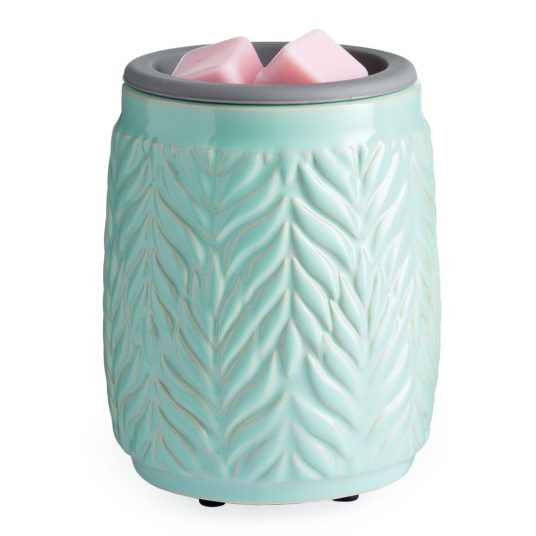 Pop-out wax warmer in soft mint with leaf design
