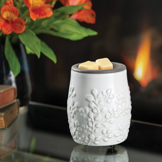 Willow branch pattern wax warmer in white ceramic