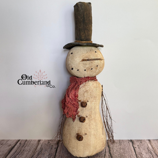 Primitive Snowman Doll – Handmade Rustic Christmas Decor 18”